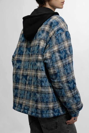 American Streetwear Hip-Hop Plaid Hoodie Jacket – Removable Hood, Cotton Lined - 4inme