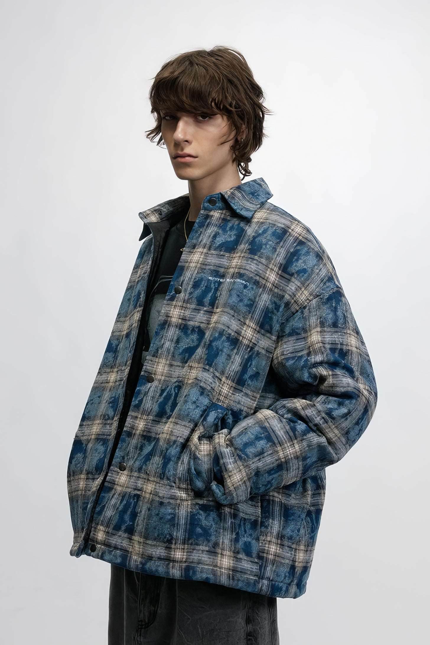 American Streetwear Hip-Hop Plaid Hoodie Jacket – Removable Hood, Cotton Lined - 4inme