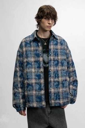 American Streetwear Hip-Hop Plaid Hoodie Jacket – Removable Hood, Cotton Lined - 4inme