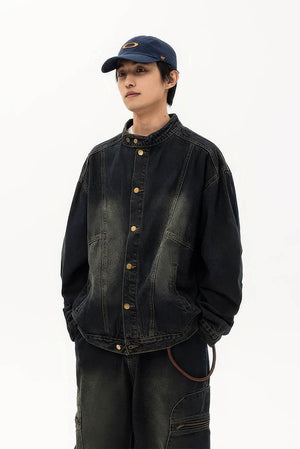 Fall_Winter Unisex Vintage Denim Jacket – Loose Fit, Washed & Distressed - 4inme