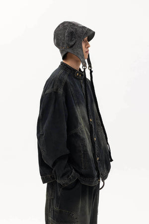 Fall_Winter Unisex Vintage Denim Jacket – Loose Fit, Washed & Distressed - 4inme