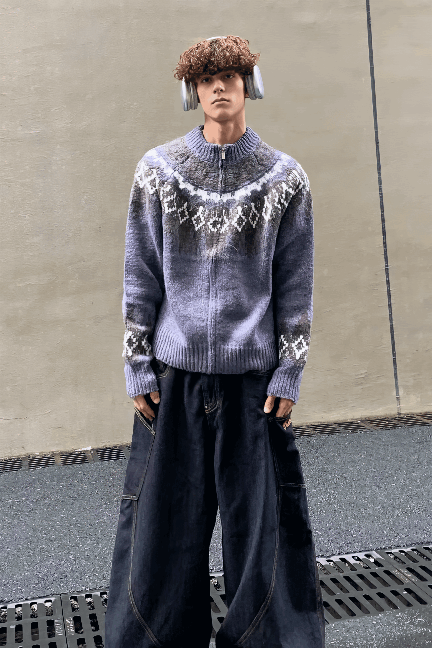 Fair Isle Zip Knit Cardigan - 4inme