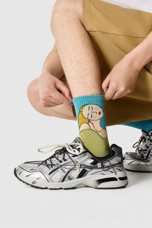 Unisex Graphic Crew Socks - Whimsical Print Cotton Mid-Calf Athletic Socks - 4inme