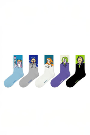 Unisex Graphic Crew Socks - Whimsical Print Cotton Mid-Calf Athletic Socks - 4inme
