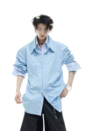 Deconstructed Stripe Shirt - Colorblock Layered Designer Top - 4inme