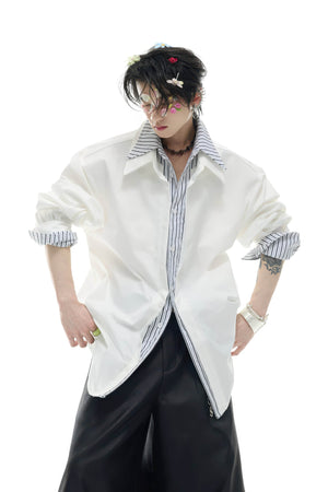 Deconstructed Stripe Shirt - Colorblock Layered Designer Top - 4inme