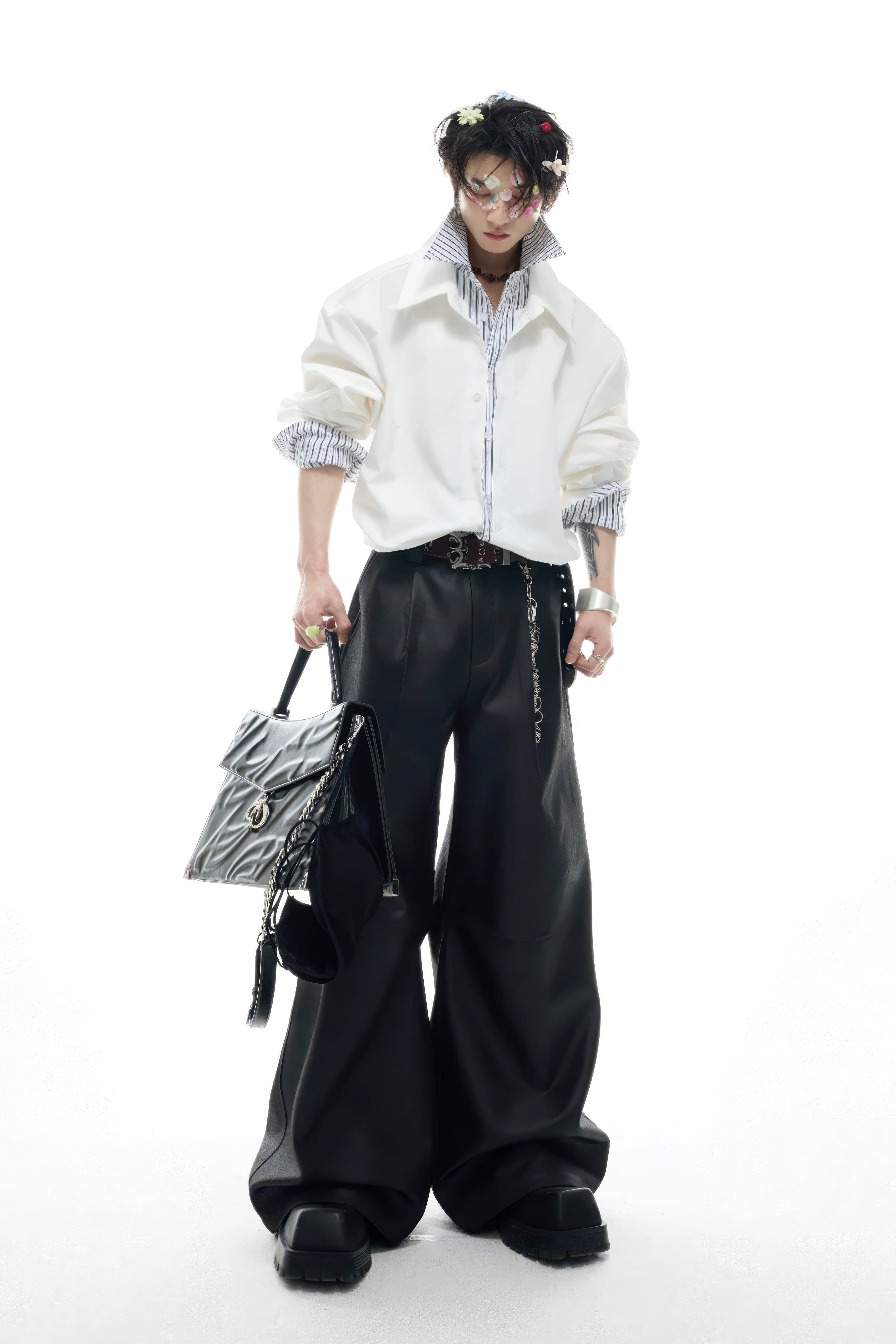 Deconstructed Stripe Shirt - Colorblock Layered Designer Top - 4inme