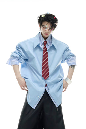 Deconstructed Stripe Shirt - Colorblock Layered Designer Top - 4inme