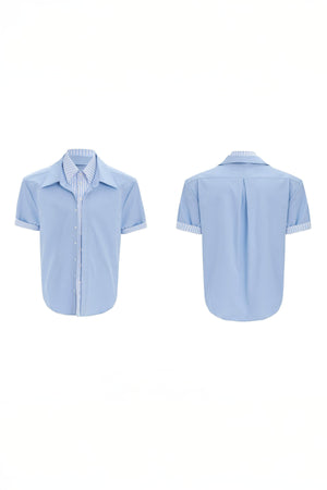 Deconstructed Stripe Shirt - Colorblock Layered Designer Top - 4inme