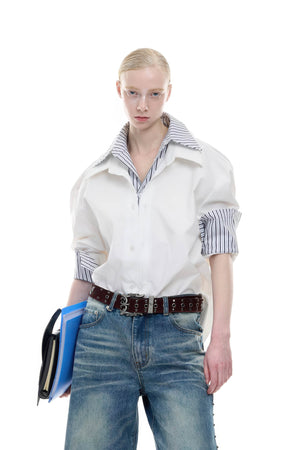 Deconstructed Stripe Shirt - Colorblock Layered Designer Top - 4inme