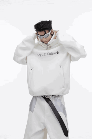 American Style Heavy Hooded Sweatshirt – High Collar, Shoulder Pads - 4inme