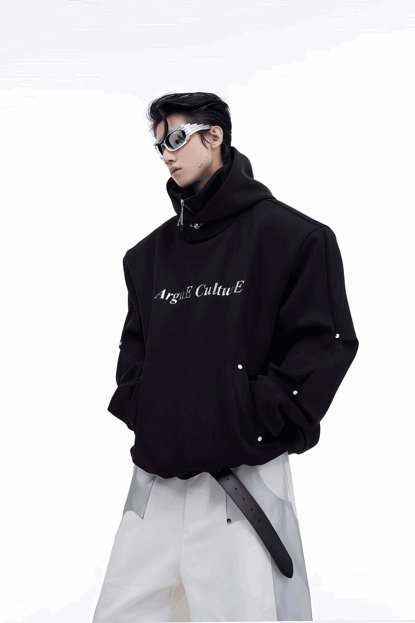 American Style Heavy Hooded Sweatshirt – High Collar, Shoulder Pads - 4inme