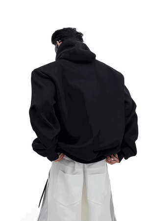 American Style Heavy Hooded Sweatshirt – High Collar, Shoulder Pads - 4inme