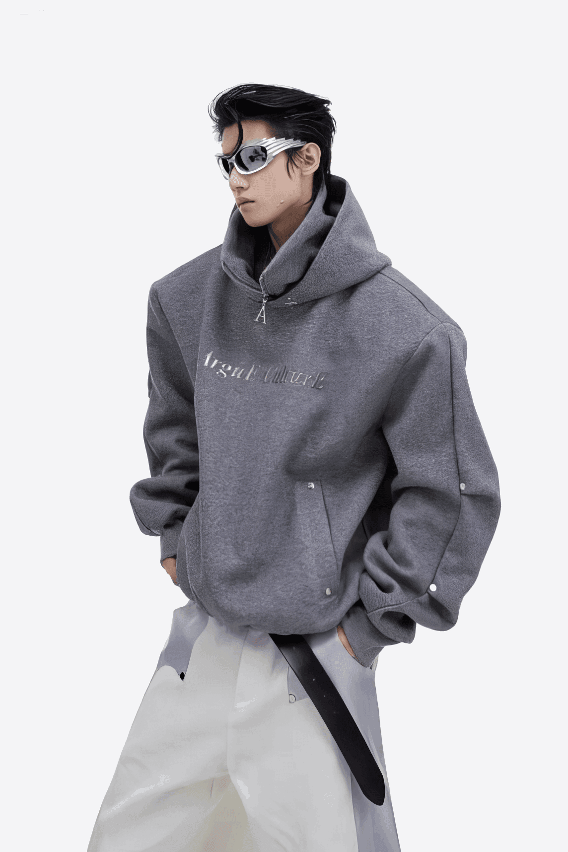 American Style Heavy Hooded Sweatshirt – High Collar, Shoulder Pads - 4inme