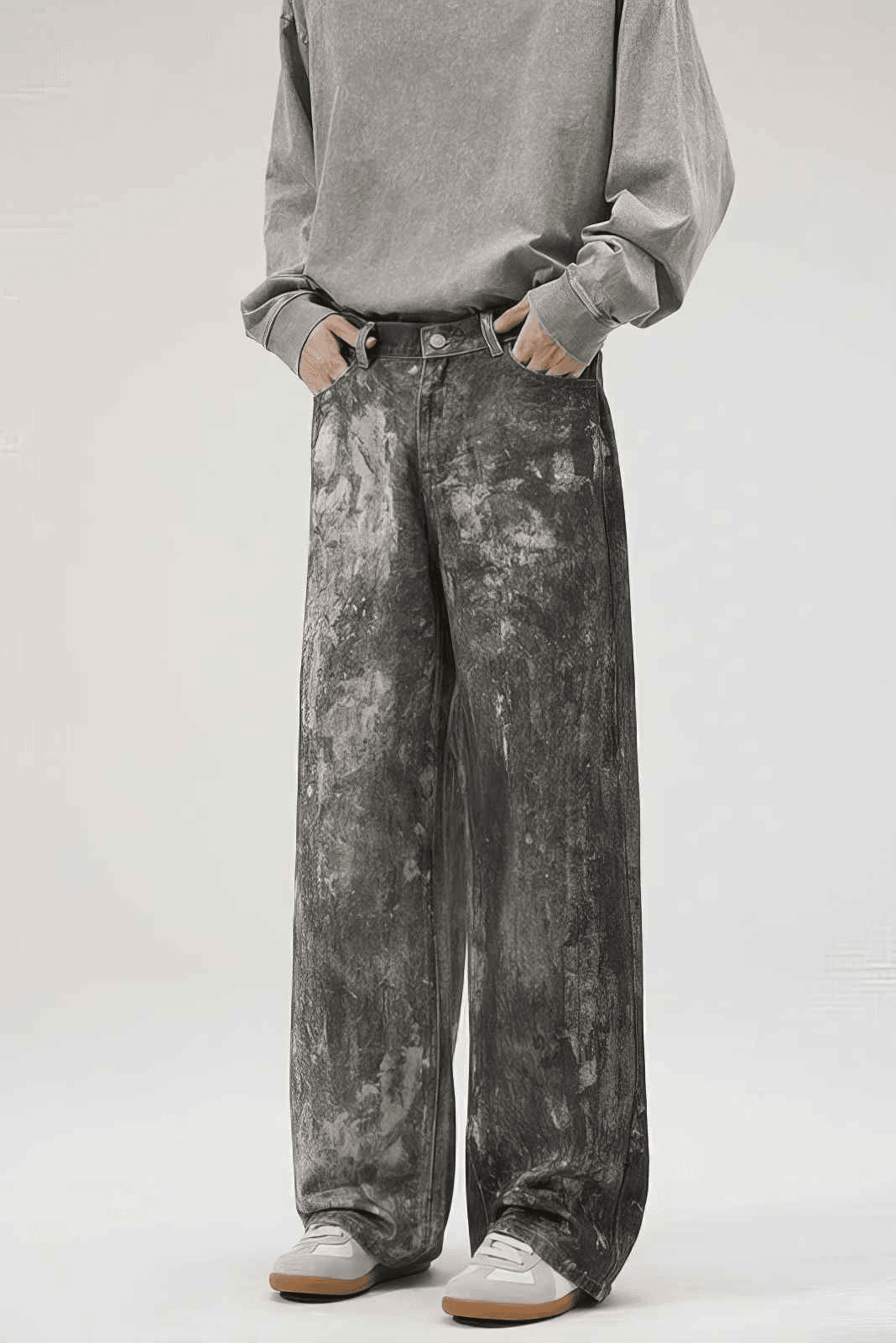 Americana Ink Splash Denim Wide-Leg Pants - Heavyweight Washed Relaxed Fit - 4inme