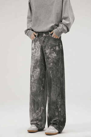 Americana Ink Splash Denim Wide-Leg Pants - Heavyweight Washed Relaxed Fit - 4inme