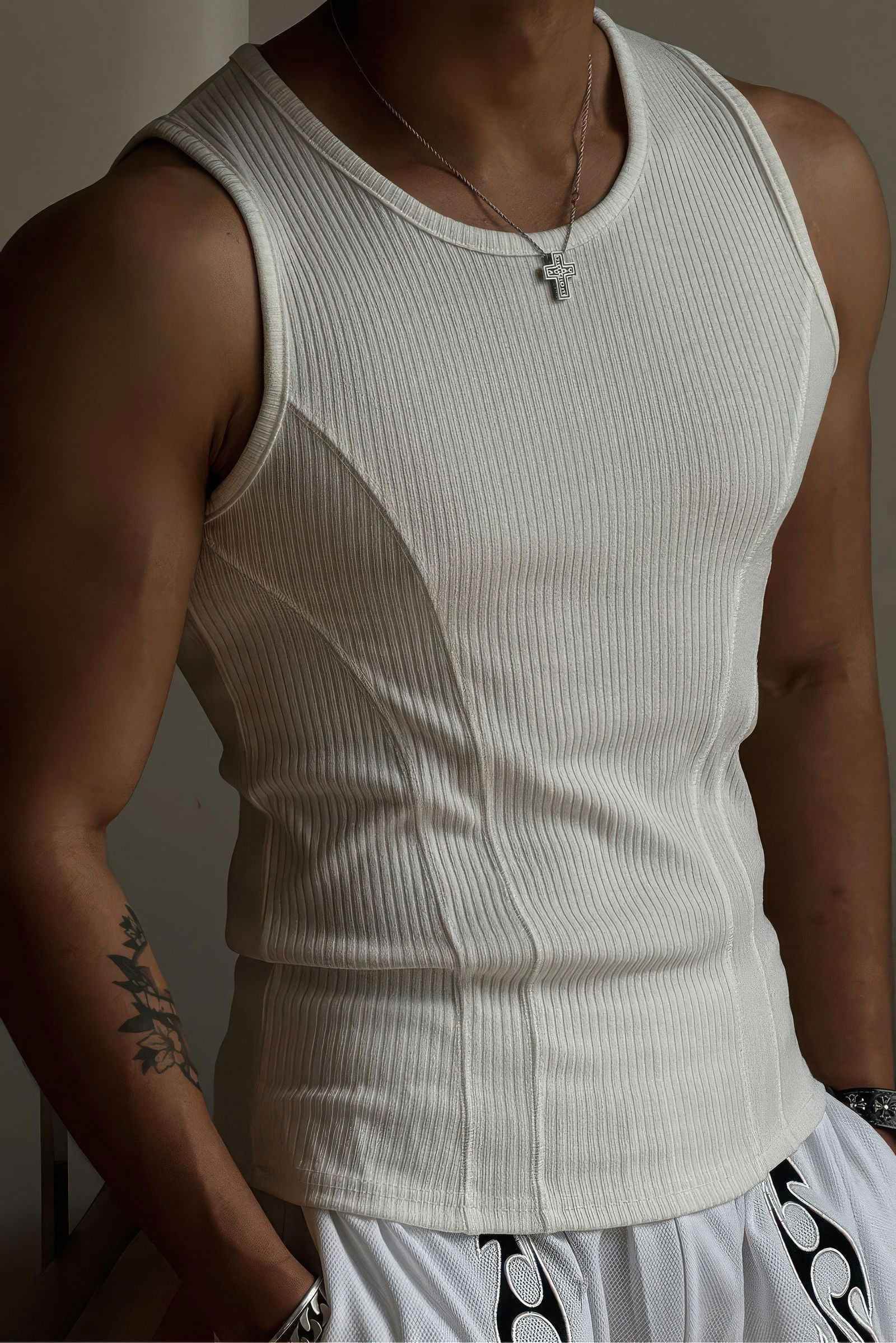 Athletic Ribbed Muscle Tank for Men, Stretchy Slim-Fit Sleeveless Vest - 4inme