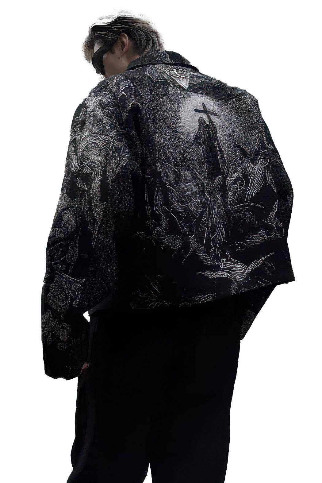 Avant-Garde Oversized Blazer - Textured Jacquard for Dark Fashion - 4inme