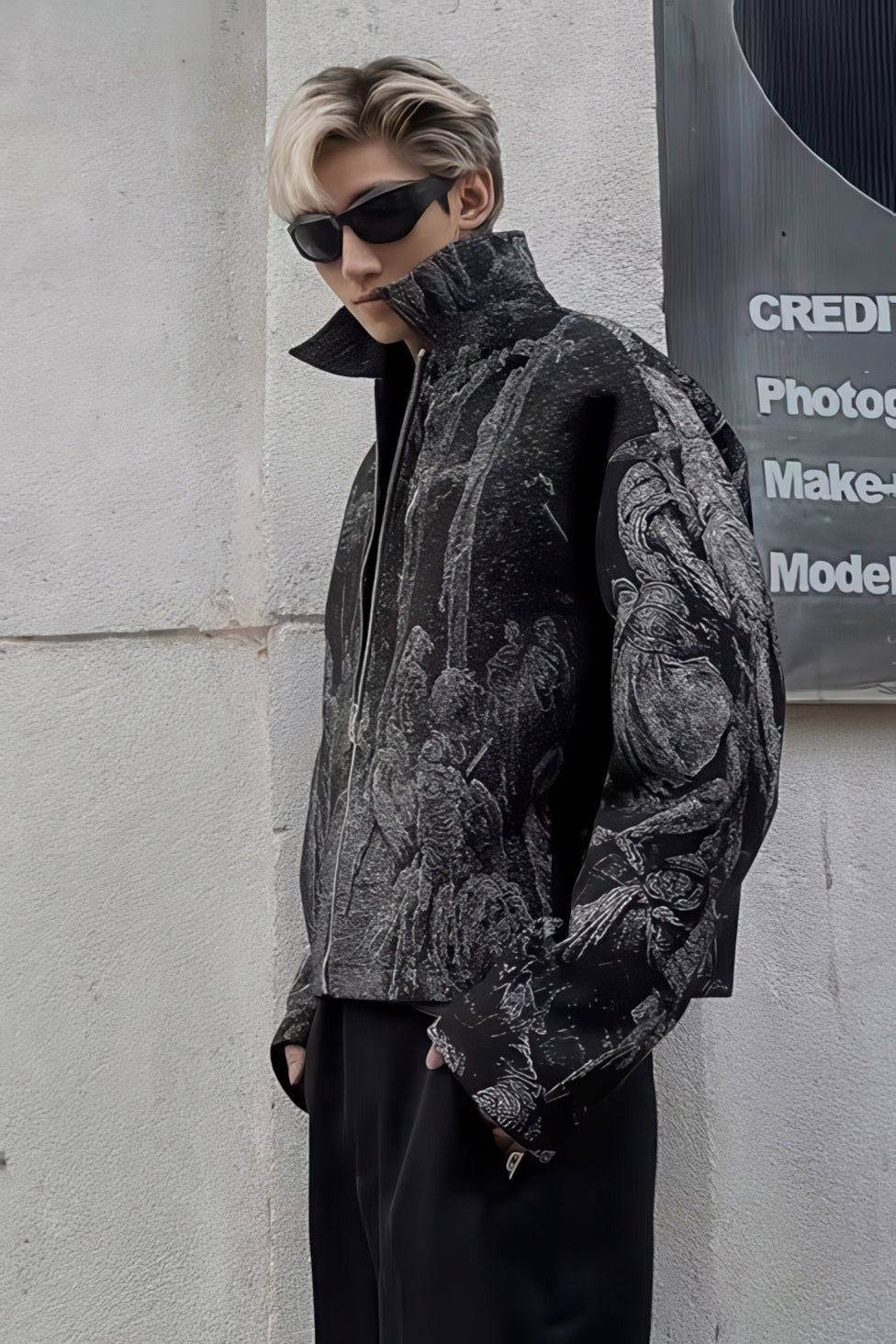 Avant-Garde Oversized Blazer - Textured Jacquard for Dark Fashion - 4inme