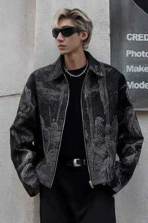 Avant-Garde Oversized Blazer - Textured Jacquard for Dark Fashion - 4inme