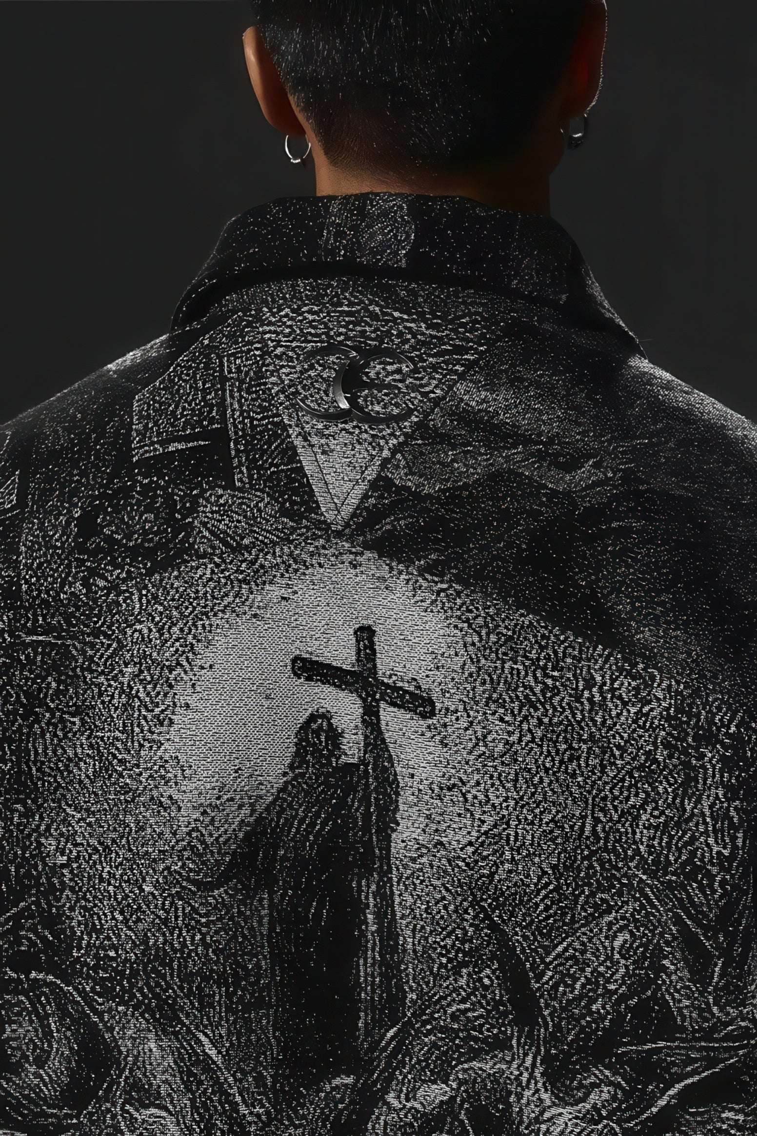 Avant-Garde Oversized Blazer - Textured Jacquard for Dark Fashion - 4inme