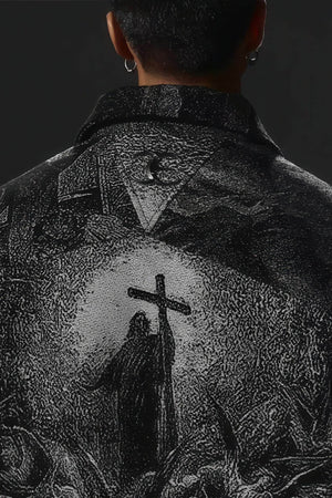 Avant-Garde Oversized Blazer - Textured Jacquard for Dark Fashion - 4inme