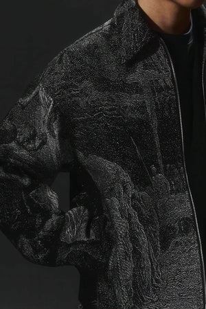 Avant-Garde Oversized Blazer - Textured Jacquard for Dark Fashion - 4inme