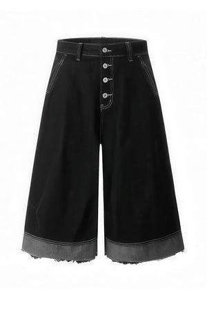 Button-Fly Cropped Jeans - Streetwear Washed Wide Leg Pants - 4inme