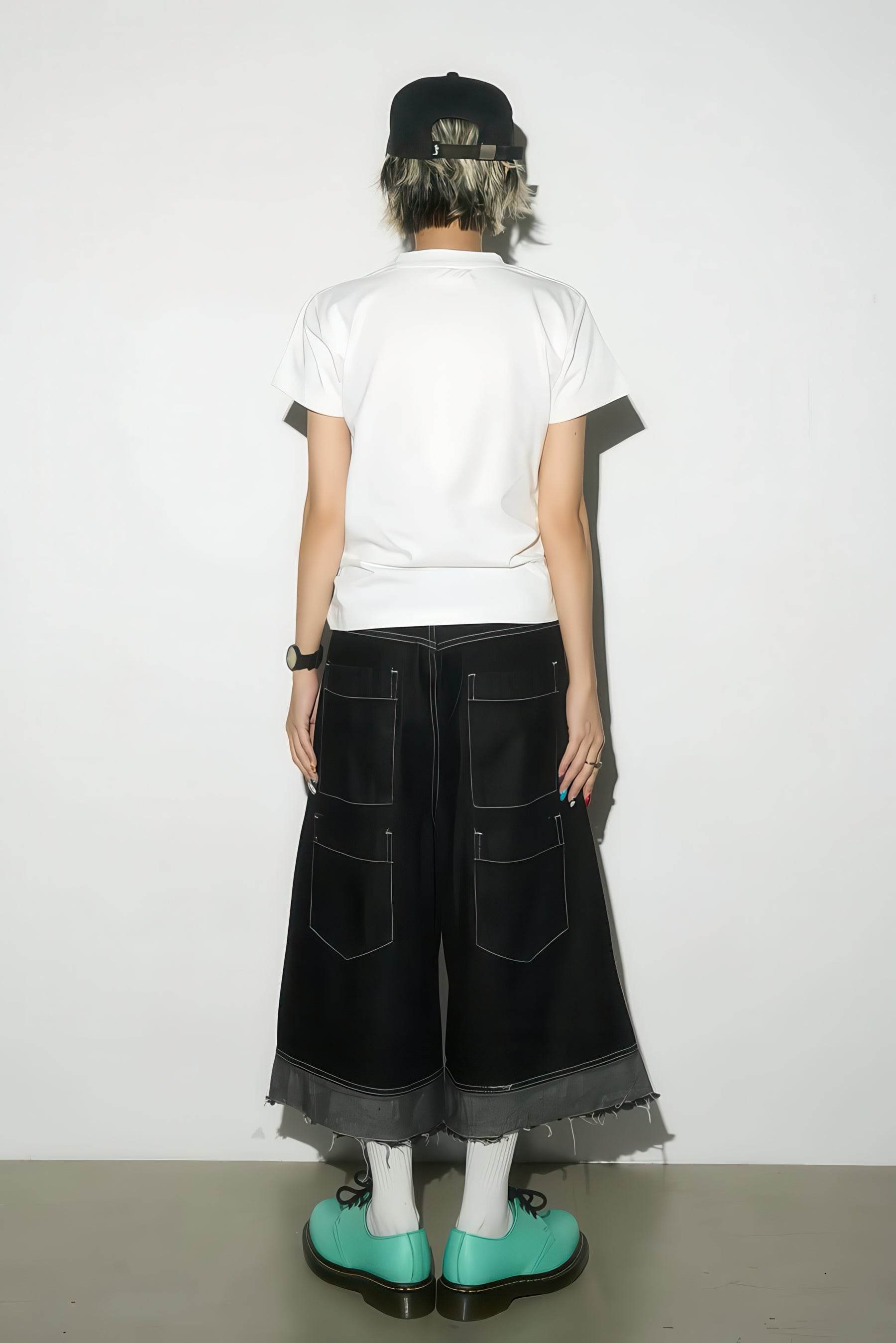 Button-Fly Cropped Jeans - Streetwear Washed Wide Leg Pants - 4inme