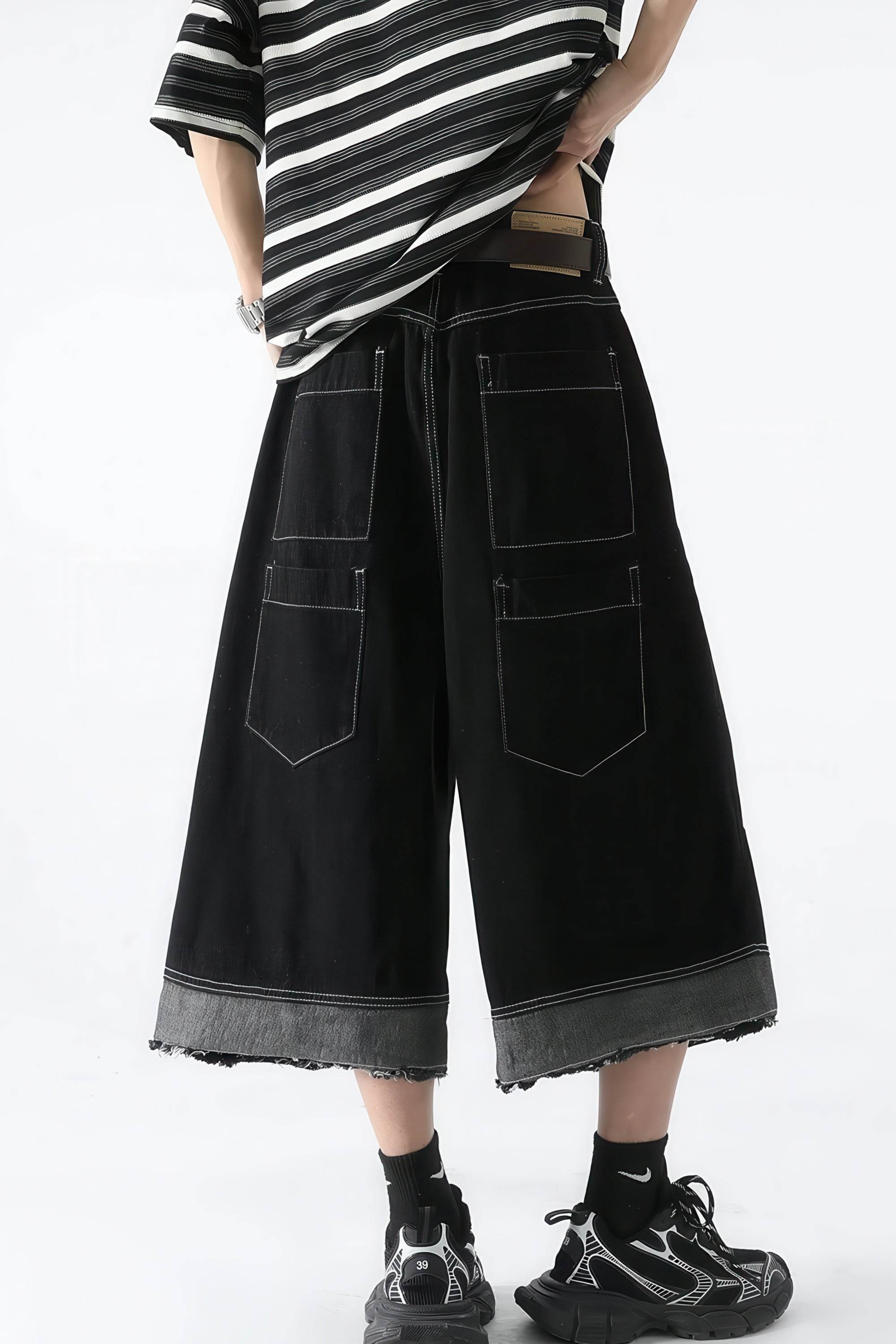 Button-Fly Cropped Jeans - Streetwear Washed Wide Leg Pants - 4inme