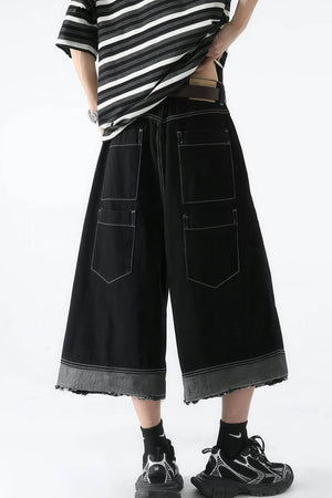 Button-Fly Cropped Jeans - Streetwear Washed Wide Leg Pants - 4inme