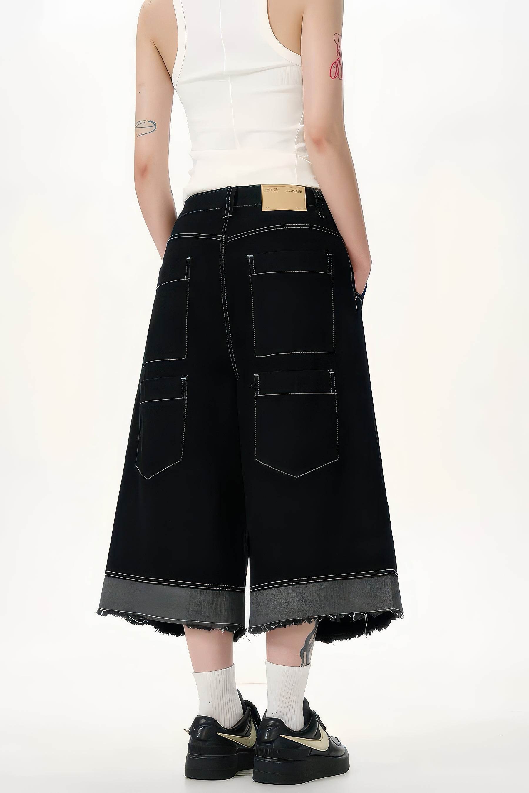 Button-Fly Cropped Jeans - Streetwear Washed Wide Leg Pants - 4inme