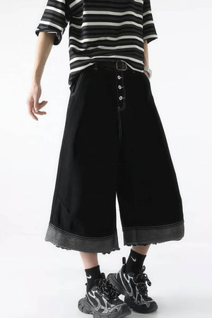 Button-Fly Cropped Jeans - Streetwear Washed Wide Leg Pants - 4inme