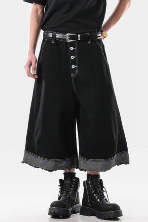 Button-Fly Cropped Jeans - Streetwear Washed Wide Leg Pants - 4inme