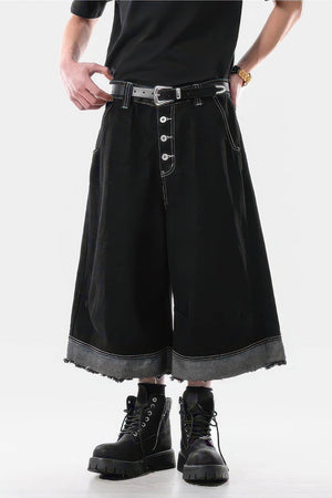 Button-Fly Cropped Jeans - Streetwear Washed Wide Leg Pants - 4inme