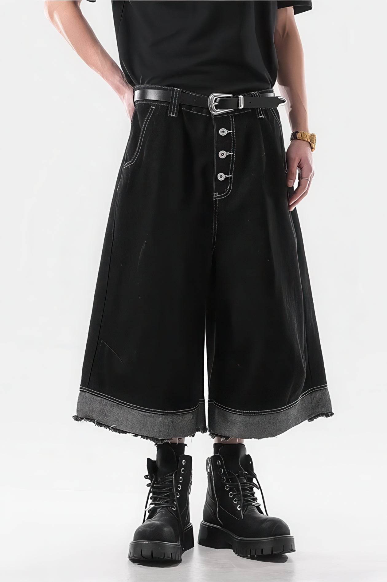 Button-Fly Cropped Jeans - Streetwear Washed Wide Leg Pants - 4inme