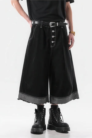 Button-Fly Cropped Jeans - Streetwear Washed Wide Leg Pants - 4inme