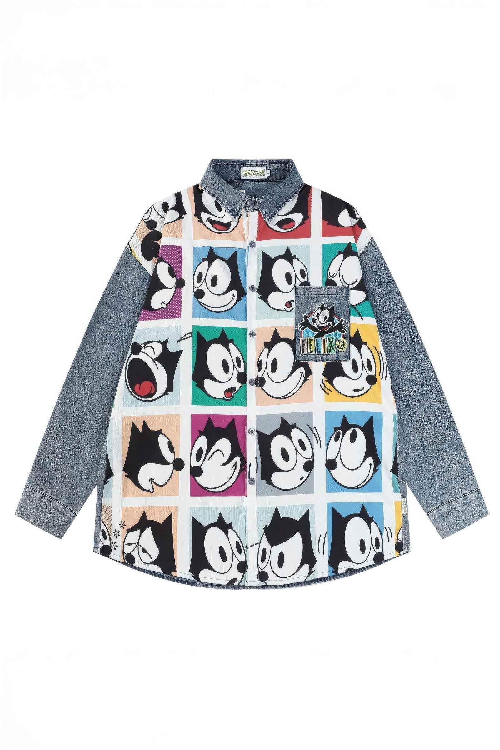 Corduroy & Denim Cartoon Patch Shirt - Unisex Oversized Street Style - 4inme