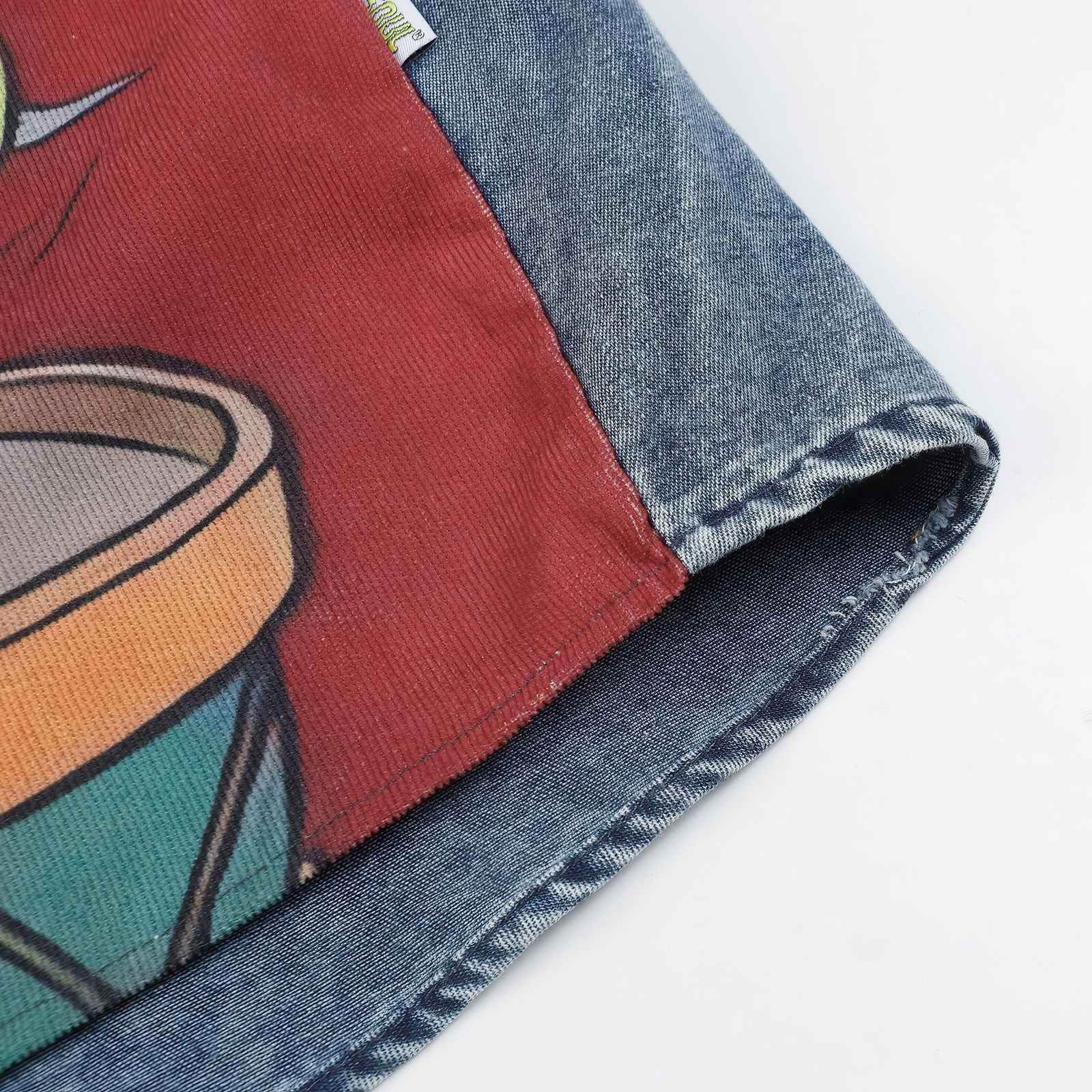 Corduroy & Denim Cartoon Patch Shirt - Unisex Oversized Street Style - 4inme