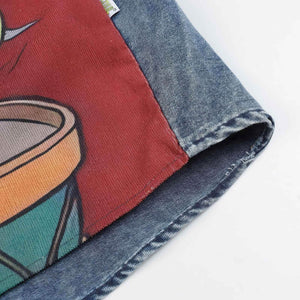 Corduroy & Denim Cartoon Patch Shirt - Unisex Oversized Street Style - 4inme