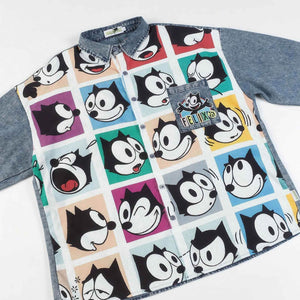 Corduroy & Denim Cartoon Patch Shirt - Unisex Oversized Street Style - 4inme