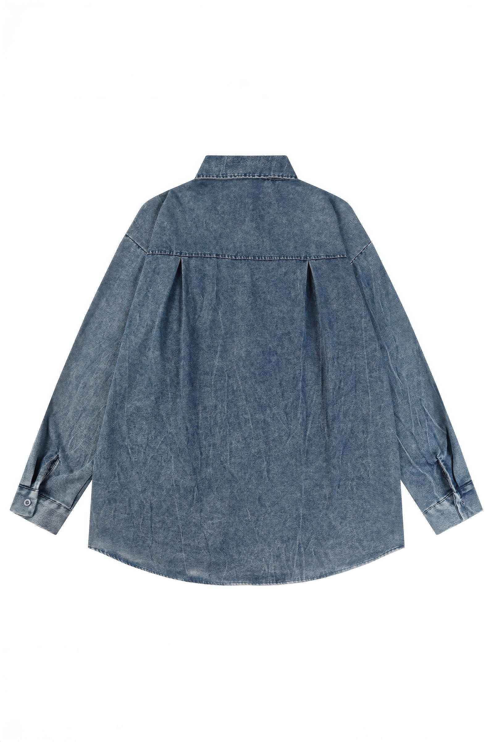 Corduroy & Denim Cartoon Patch Shirt - Unisex Oversized Street Style - 4inme