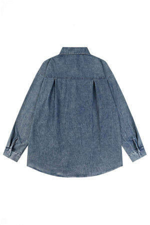 Corduroy & Denim Cartoon Patch Shirt - Unisex Oversized Street Style - 4inme