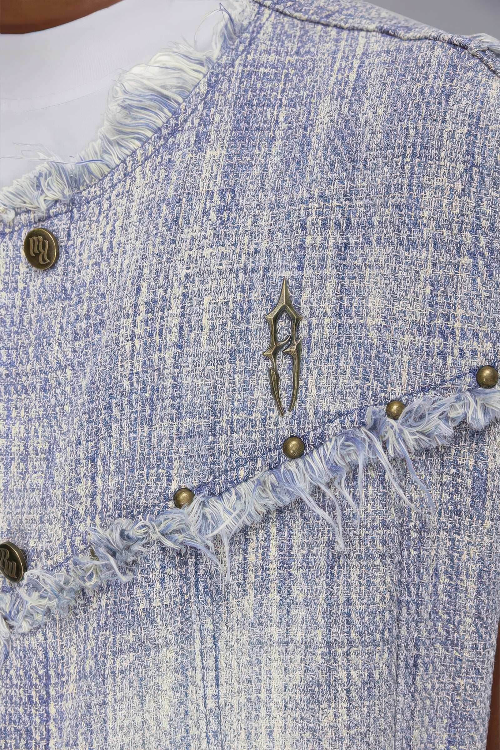 Distressed Denim Vest - Washed Rivet & Frayed Hem Design - 4inme