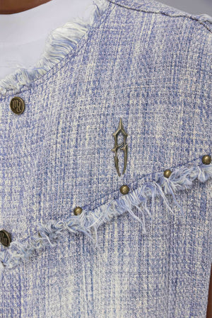 Distressed Denim Vest - Washed Rivet & Frayed Hem Design - 4inme