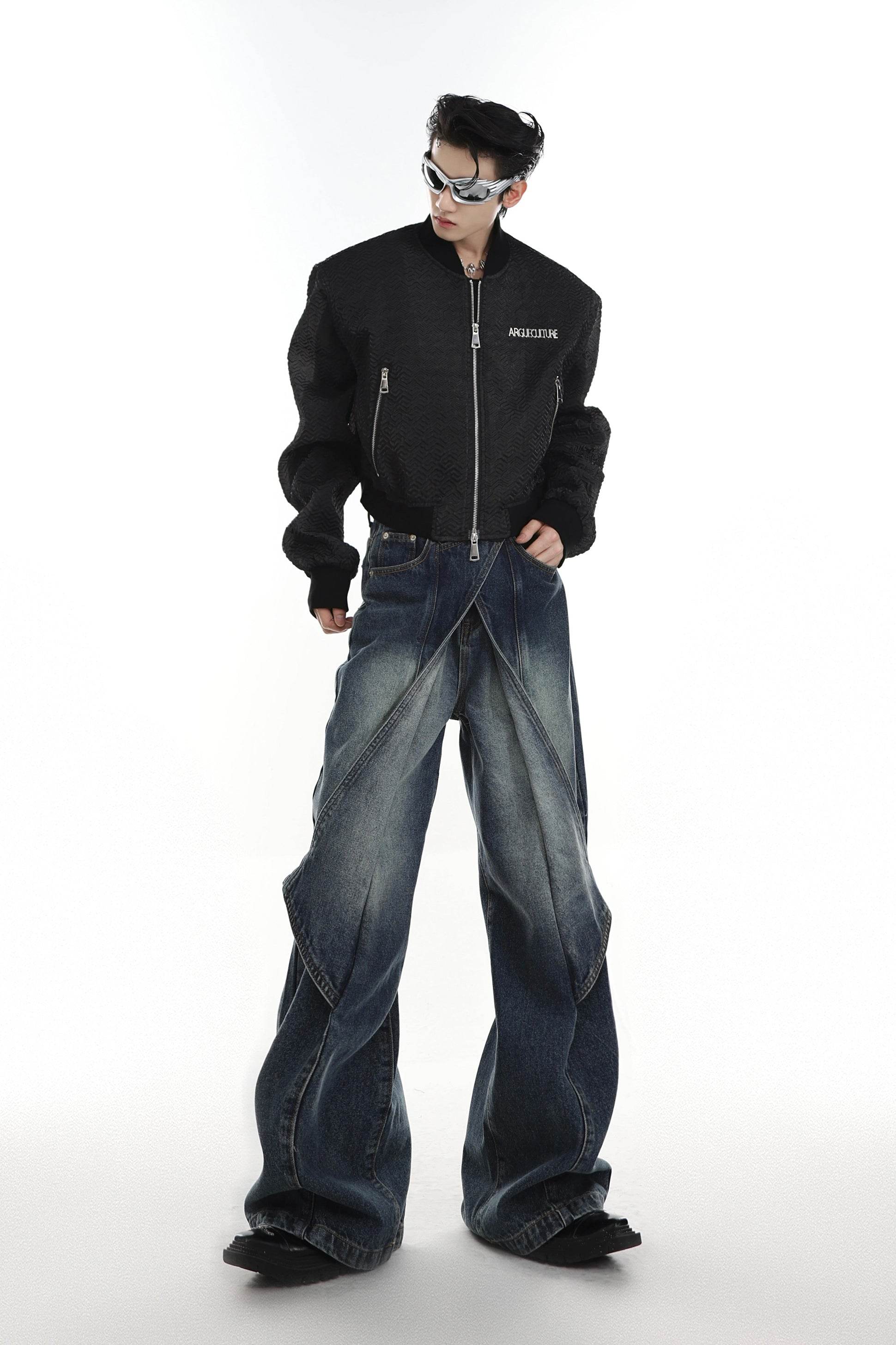 Distressed Denim Patchwork Jeans - Convertible Flare Design - 4inme