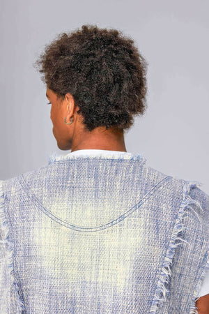 Distressed Denim Vest - Washed Rivet & Frayed Hem Design - 4inme