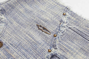 Distressed Denim Vest - Washed Rivet & Frayed Hem Design - 4inme