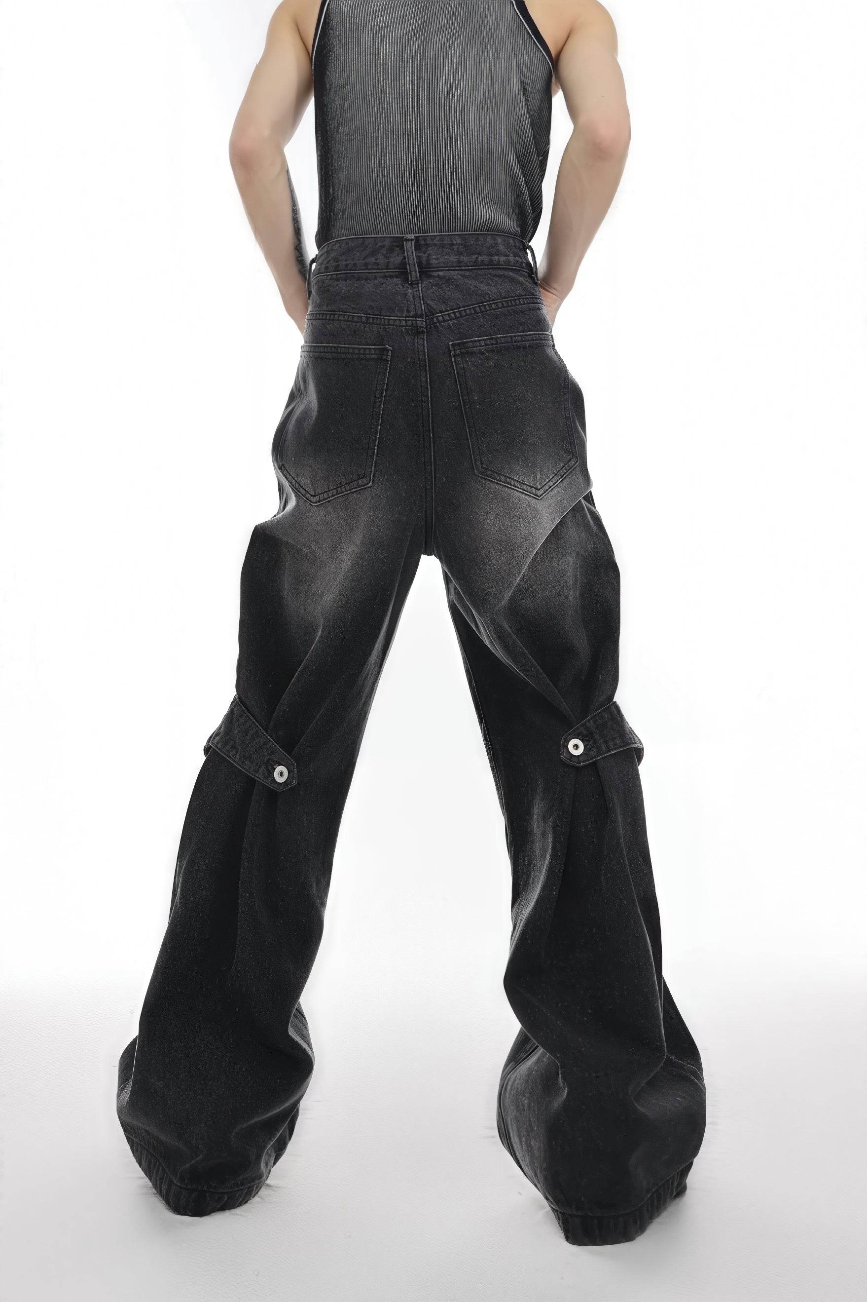 Distressed Denim Patchwork Jeans - Convertible Flare Design - 4inme