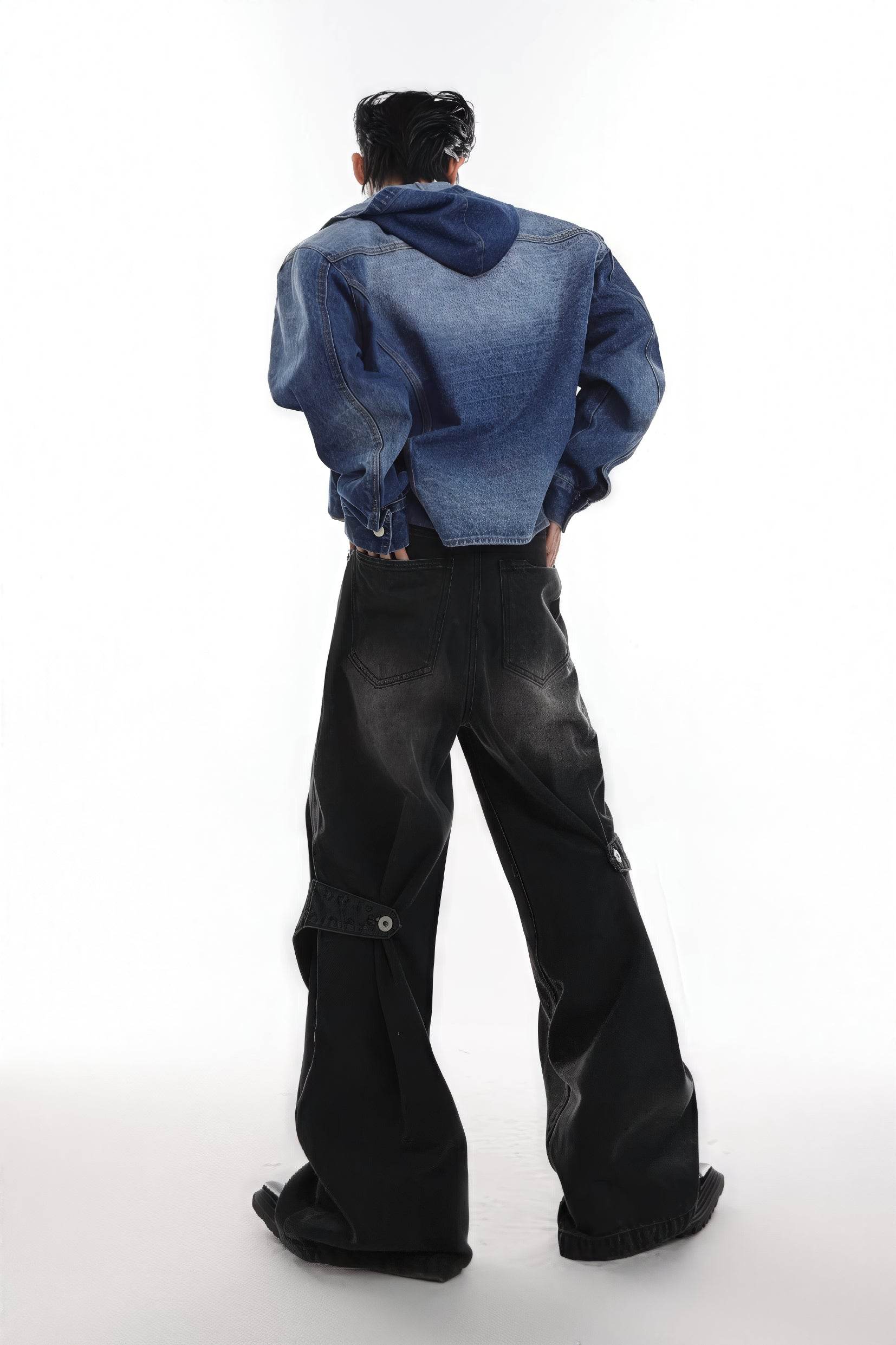 Distressed Denim Patchwork Jeans - Convertible Flare Design - 4inme